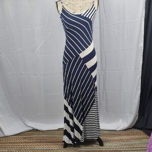 Vince Camuto Navy and Cream Striped Maxi Dress